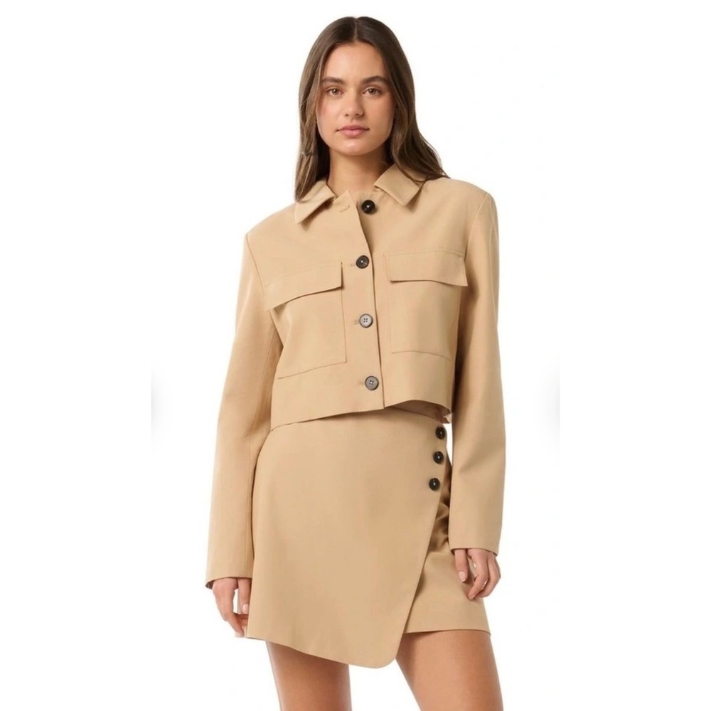 Calvin Klein Womens Tan Cropped Utility Jacket and Wrap Mini Skirt Set XL Preppy